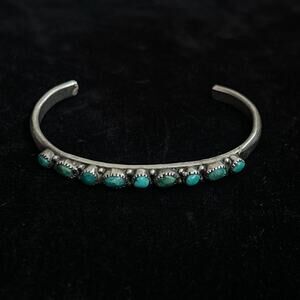 Vintage Sterling Silver & Turquoise Southwestern 4inch Cuff Mini Baby Bracelet